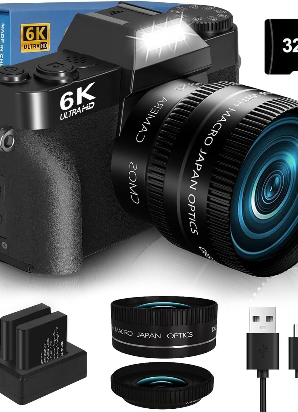 6K 64MP Digital Camera for Photography NIKICAM Vlogging Camera for YouTube with 180° Flip Screen, WiFi,16X Digital Zoom, 52mm Lens, 2 Batteries, 32GB Micro SD Card(Black)
