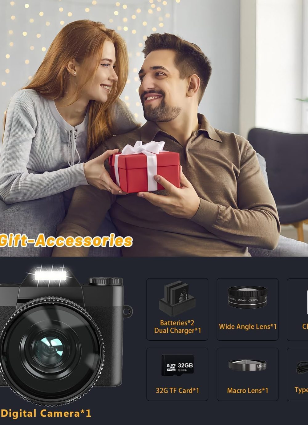 6K 64MP Digital Camera for Photography NIKICAM Vlogging Camera for YouTube with 180° Flip Screen, WiFi,16X Digital Zoom, 52mm Lens, 2 Batteries, 32GB Micro SD Card(Black) - Image 2