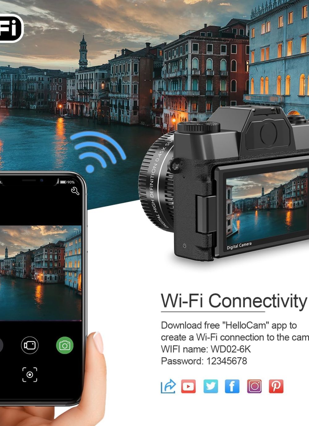 6K 64MP Digital Camera for Photography NIKICAM Vlogging Camera for YouTube with 180° Flip Screen, WiFi,16X Digital Zoom, 52mm Lens, 2 Batteries, 32GB Micro SD Card(Black) - Image 3