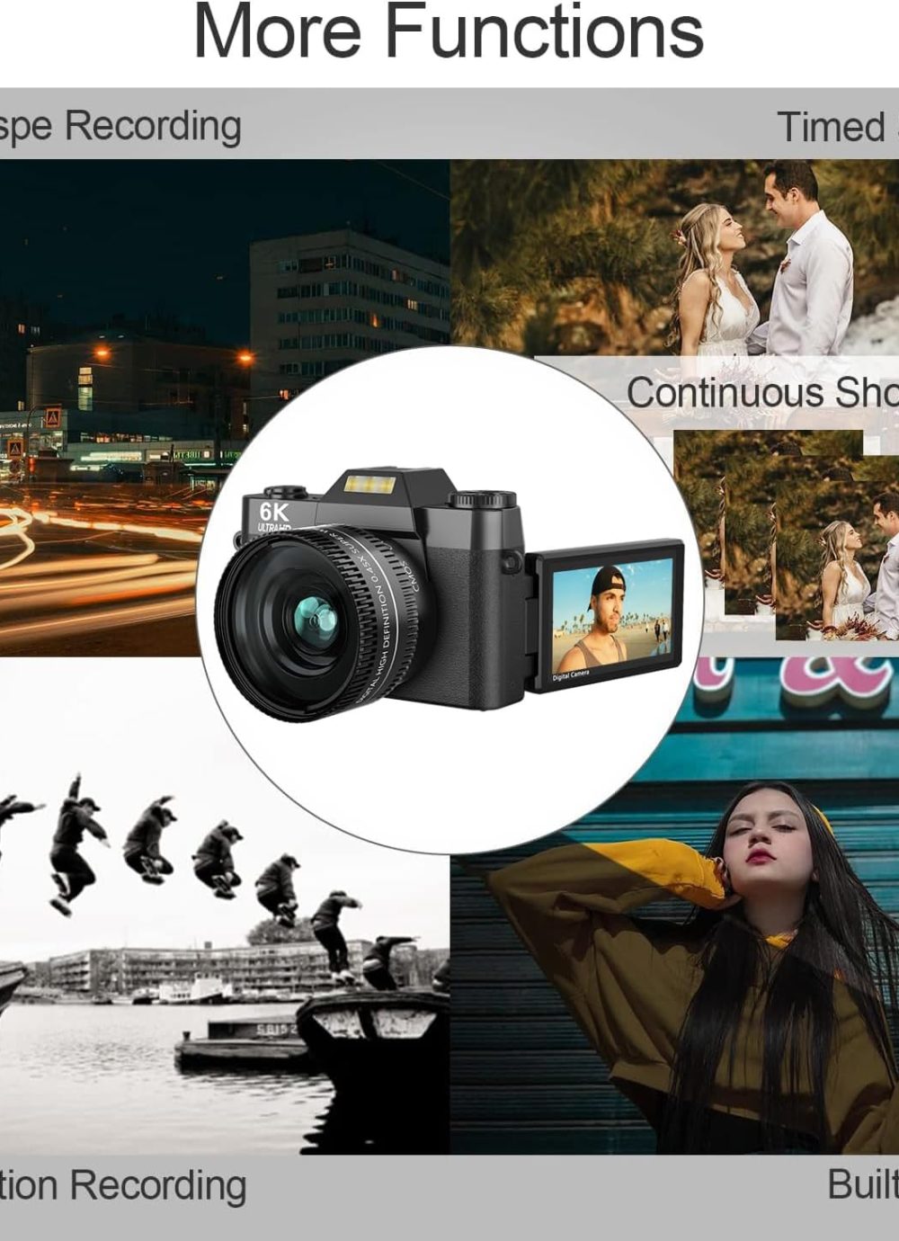 6K 64MP Digital Camera for Photography NIKICAM Vlogging Camera for YouTube with 180° Flip Screen, WiFi,16X Digital Zoom, 52mm Lens, 2 Batteries, 32GB Micro SD Card(Black) - Image 7