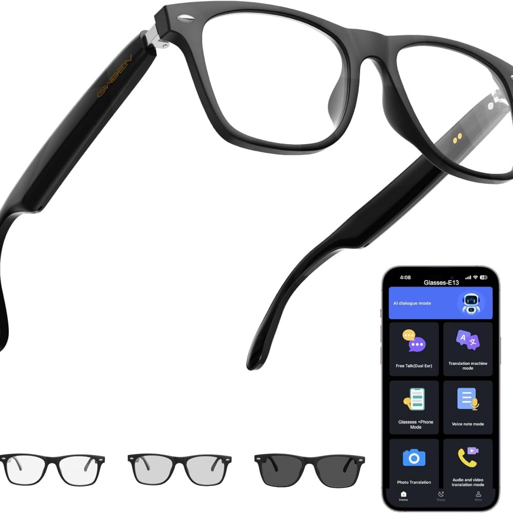 Ai Translation Smart Glasses with Chat GPT Bluetooth for Men Women with 140 Language Color-Change Lens Clear Headphone with Speaker Sunglasses,Travel Meeting Trade Business