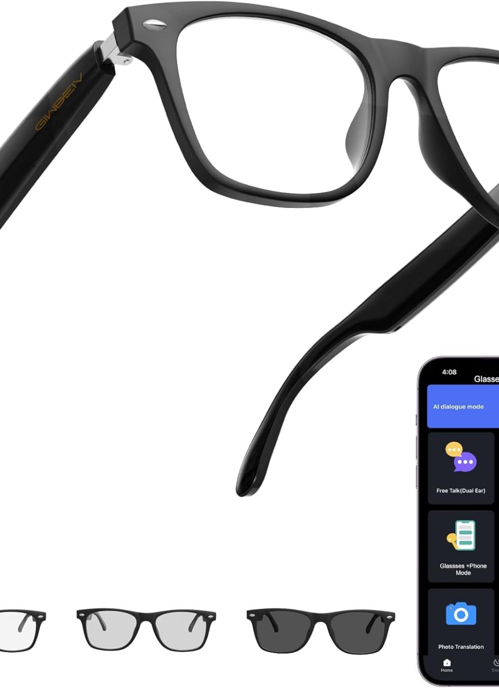 Ai Translation Smart Glasses with Chat GPT Bluetooth for Men Women with 140 Language Color-Change Lens Clear Headphone with Speaker Sunglasses,Travel Meeting Trade Business