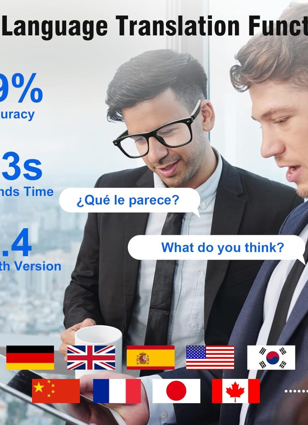 Ai Translation Smart Glasses with Chat GPT Bluetooth for Men Women with 140 Language Color-Change Lens Clear Headphone with Speaker Sunglasses,Travel Meeting Trade Business - Image 2