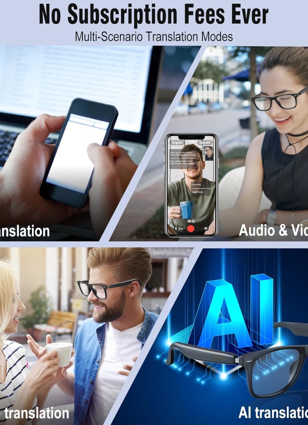 Ai Translation Smart Glasses with Chat GPT Bluetooth for Men Women with 140 Language Color-Change Lens Clear Headphone with Speaker Sunglasses,Travel Meeting Trade Business - Image 4
