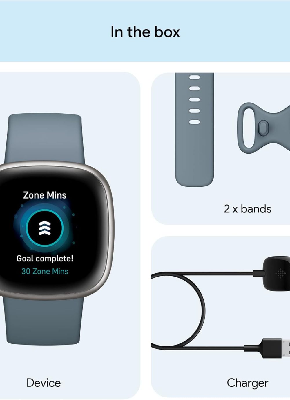 Fitbit Versa 4 Fitness Smartwatch with Daily Readiness, GPS, 24/7 Heart Rate, 40+ Exercise Modes, Sleep Tracking and more, Waterfall Blue/Platinum, One Size (S & L Bands Included) - Image 7