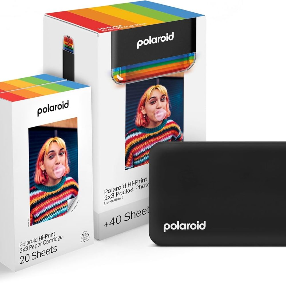 Hi-Print + Paper Bundle- 2nd Generation Bluetooth Connected 2x3 Pocket Photo Dye-Sub Printer - Black Printer + 40 Photos (6439)