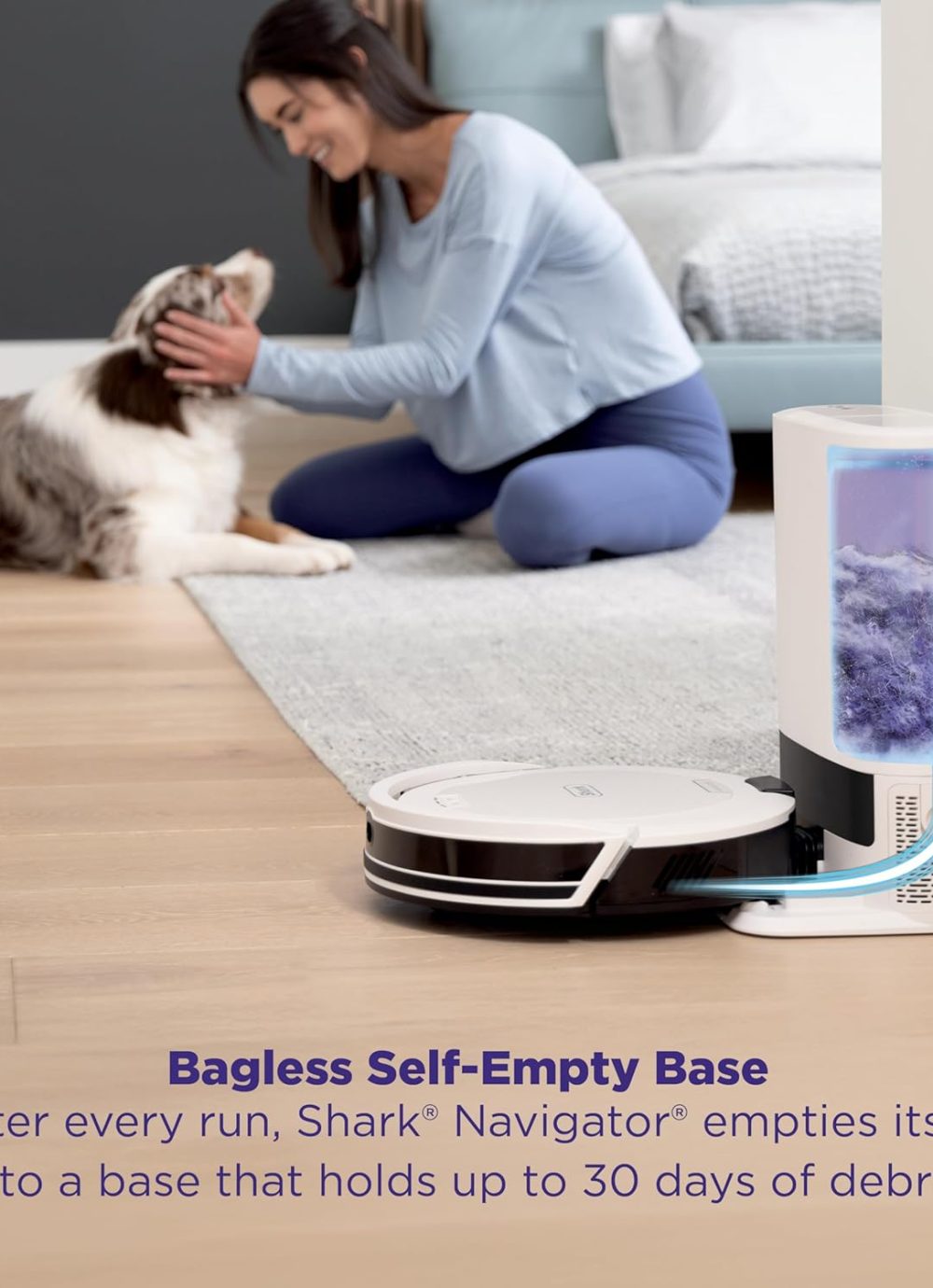 Shark Navigator Robot Vacuum with Bagless 30-Day Capacity Self-Empty Base, Powerful Suction, SmartPath Navigation, Self-Cleaning Brushroll, for Carpets & Hard Floors, White, AV2110S - Image 5