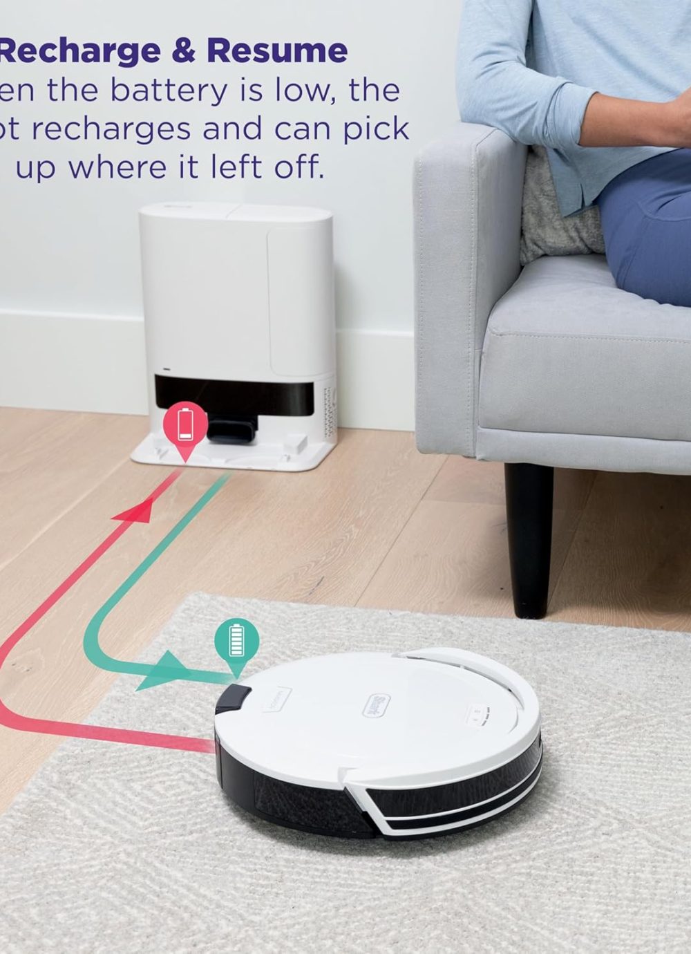 Shark Navigator Robot Vacuum with Bagless 30-Day Capacity Self-Empty Base, Powerful Suction, SmartPath Navigation, Self-Cleaning Brushroll, for Carpets & Hard Floors, White, AV2110S - Image 8