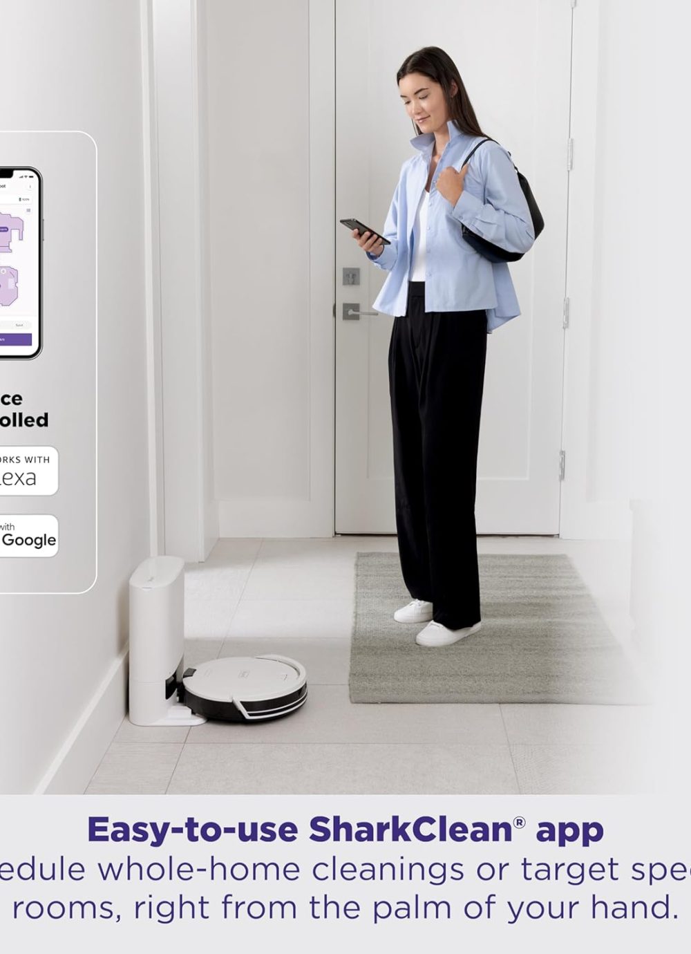 Shark Navigator Robot Vacuum with Bagless 30-Day Capacity Self-Empty Base, Powerful Suction, SmartPath Navigation, Self-Cleaning Brushroll, for Carpets & Hard Floors, White, AV2110S - Image 9