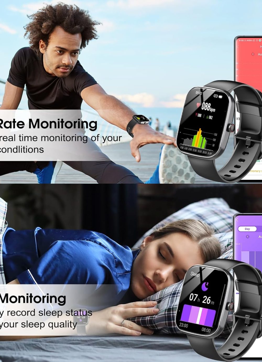 Smart Watch, 1.91" HD Screen Smartwatch for Men Women(Answer/Make Call), Fitness Watch with Heart Rate/Sleep Monitor/Steps Monitor, 110+ Sports Modes, IP68 Waterproof Activity Trackers, Black - Image 5