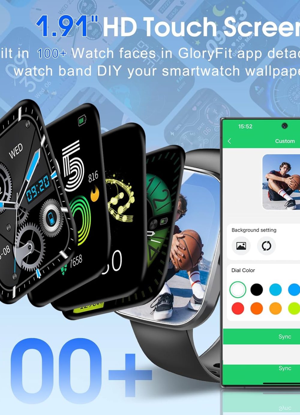 Smart Watch, 1.91" HD Screen Smartwatch for Men Women(Answer/Make Call), Fitness Watch with Heart Rate/Sleep Monitor/Steps Monitor, 110+ Sports Modes, IP68 Waterproof Activity Trackers, Black - Image 6